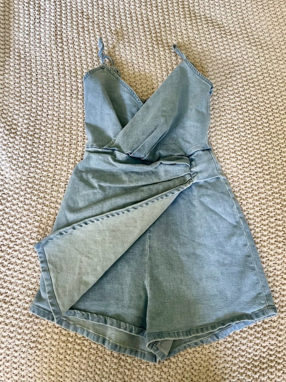 Lulus Denim Romper Dress in Washed Blue  - size XS